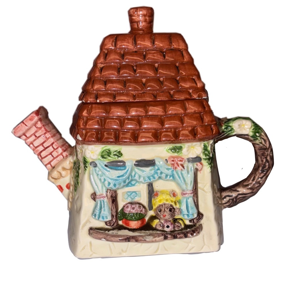 Vintage Cottage House Teapot | Ceramic Storybook | Cottagecore Kitchen Decor
